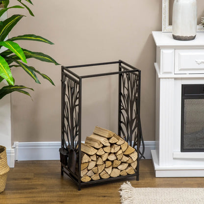 Firewood Rack With 4 Tools, Log Holder, 18.1" x 11.8" x 27.6", Black Firewood Racks at Gallery Canada