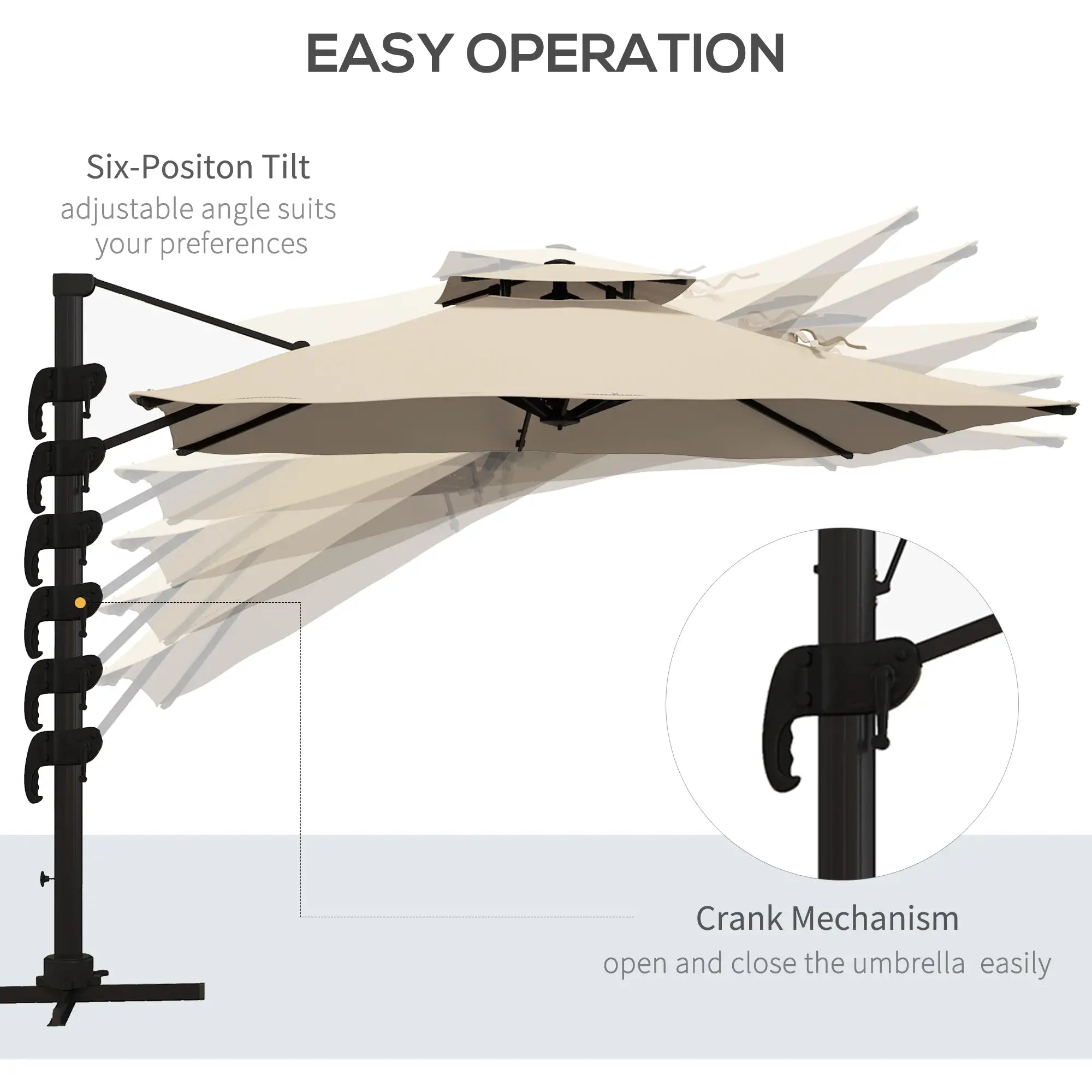 10ft Square Cantilever Patio Umbrella, 360° Rotating, Crank Handle, Khaki Offset Cantilever Umbrellas at Gallery Canada