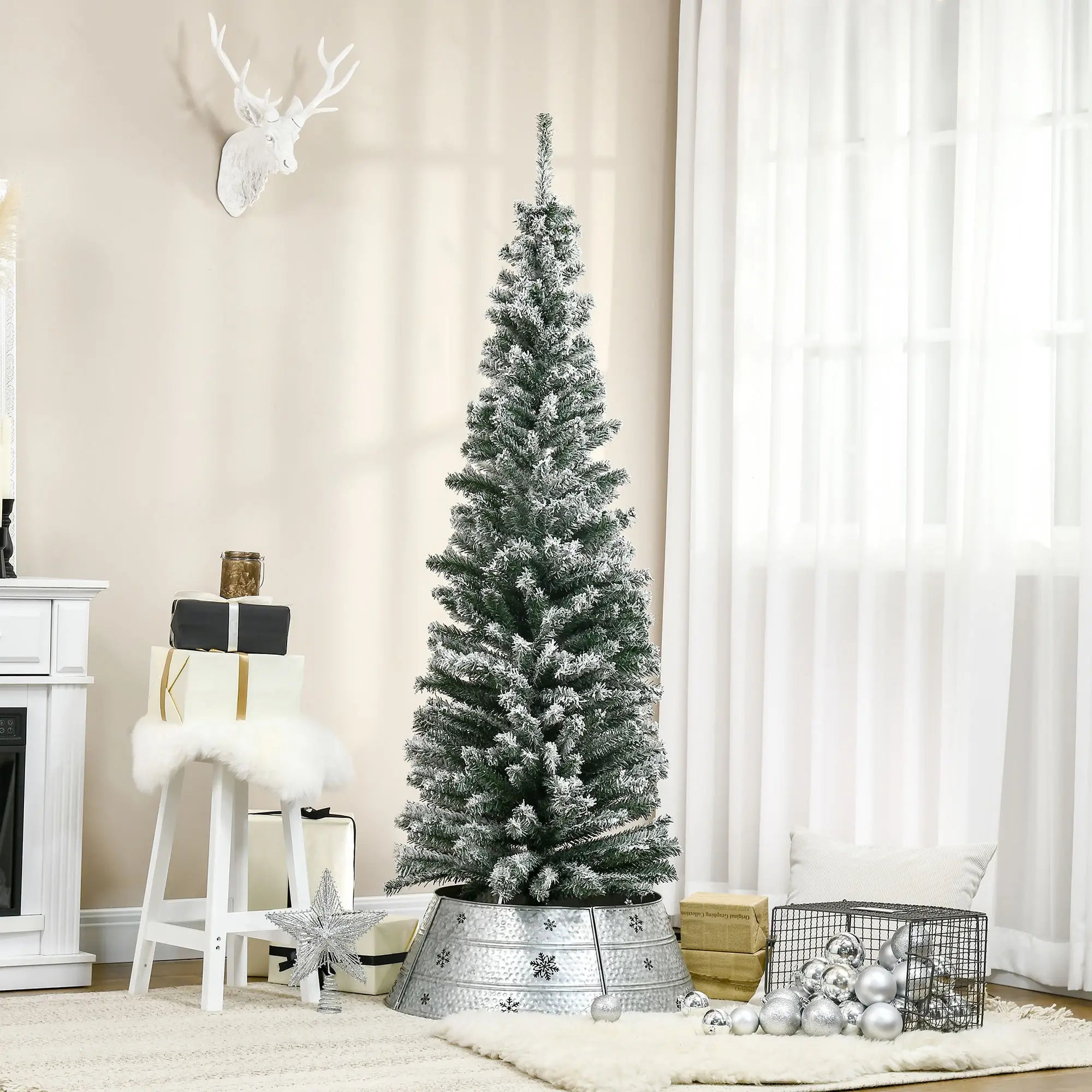 6ft Flocked Pencil Christmas Tree, Realistic Branch Tips, Green Pencil Christmas Trees at Gallery Canada