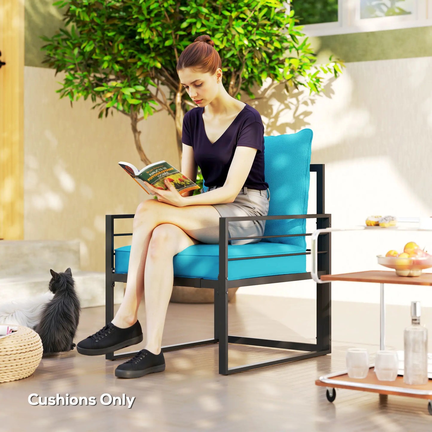 Thick Deep Seat Patio Chair Cushions, Outdoor Seat with Back Cushion, Turquoise Patio Chair Cushions at Gallery Canada