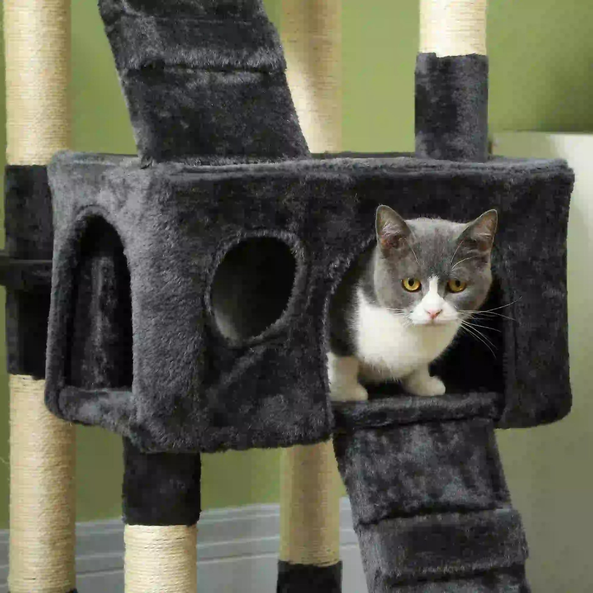 68-Inch Multi-Level Cat Scratching Tree, Kitty Activity Center, Grey Cat Towers at Gallery Canada