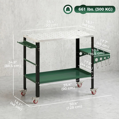 2Tier Rolling Tool Cart with Wheels, Lockable Steel Heavy Duty Cart with Side Tray, Silver &; Green Tool Organizers at Gallery Canada
