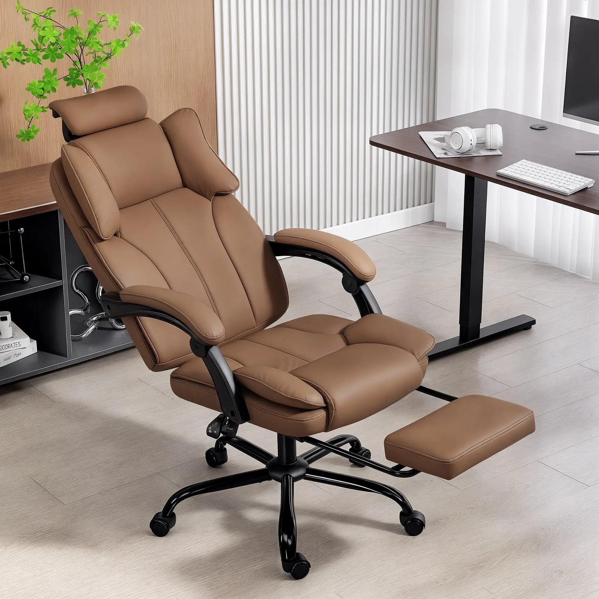 Reclining Office Chair, Executive Desk Chair, Headrest, Footrest, Brown Executive & Manager Chairs at Gallery Canada