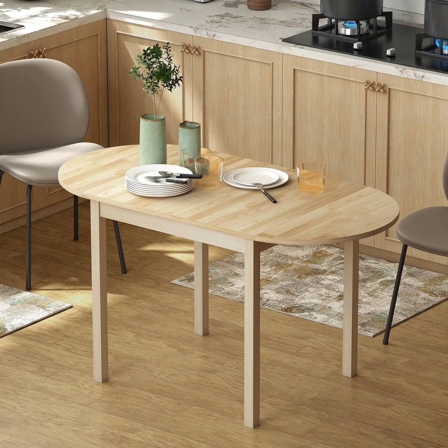 Solid Wood Drop Leaf Kitchen Table, Folding Dining Table, Natural Bar Tables & Dining Tables at Gallery Canada