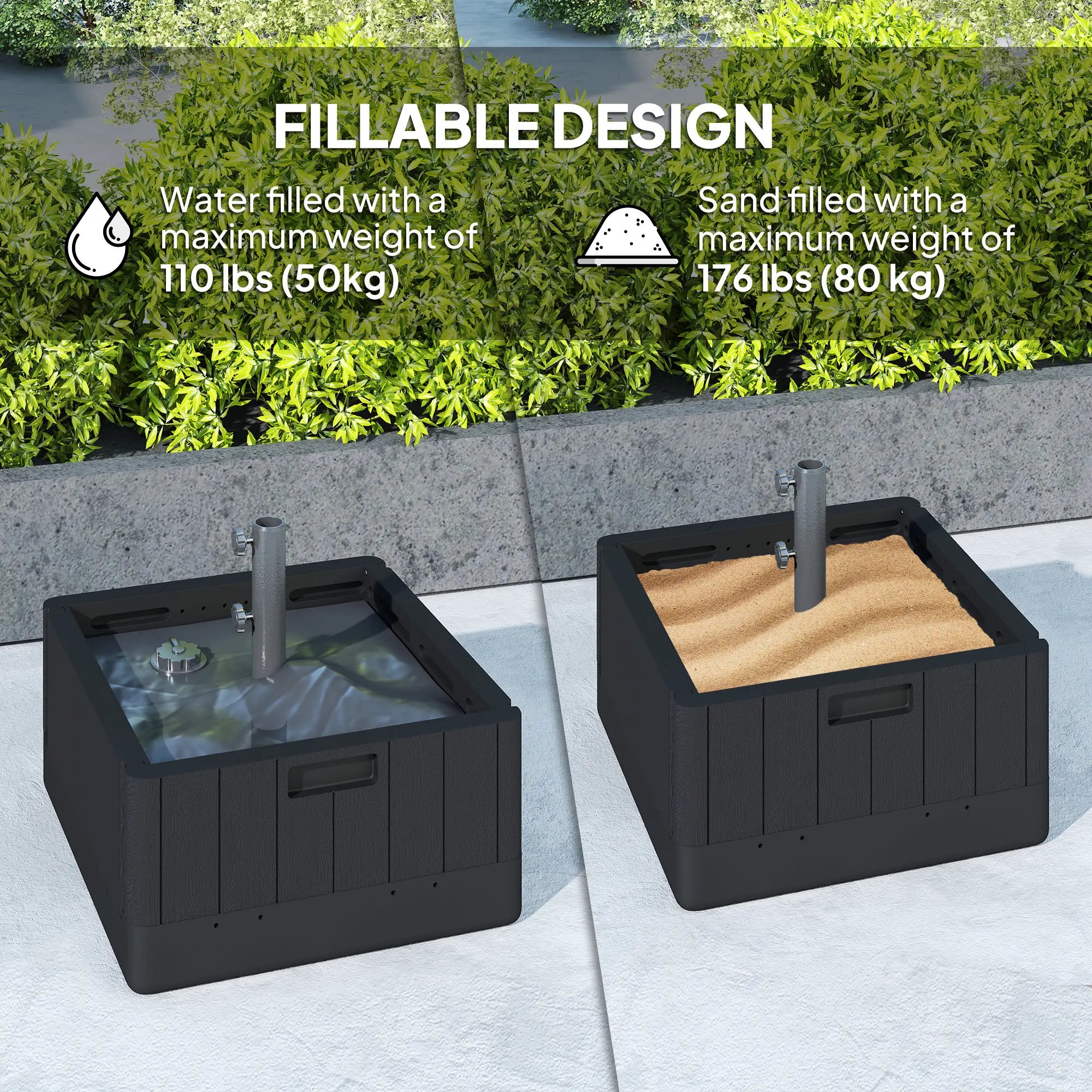 Outdoor Umbrella Base with Wheels, Holds 176lbs Stand or 110lbs Water, Black Umbrella Bases at Gallery Canada