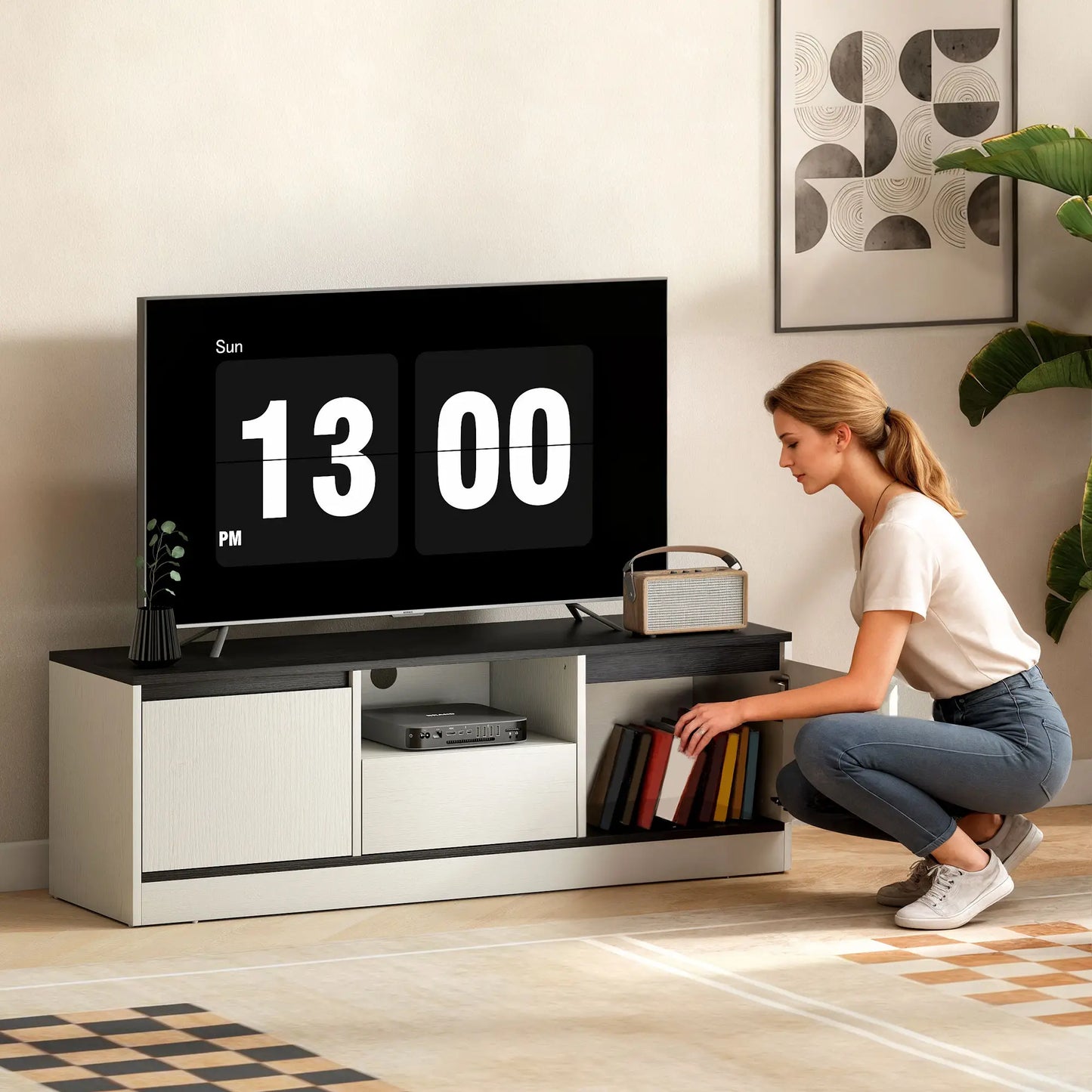 TV Stand For 43-55 Inch TV, Entertainment Center With Cabinets, White TV Stands at Gallery Canada