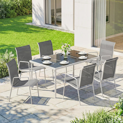 7 Piece Garden Dining Set, Rectangle Table, 6 Stackable Chairs Outdoor Dining Sets at Gallery Canada