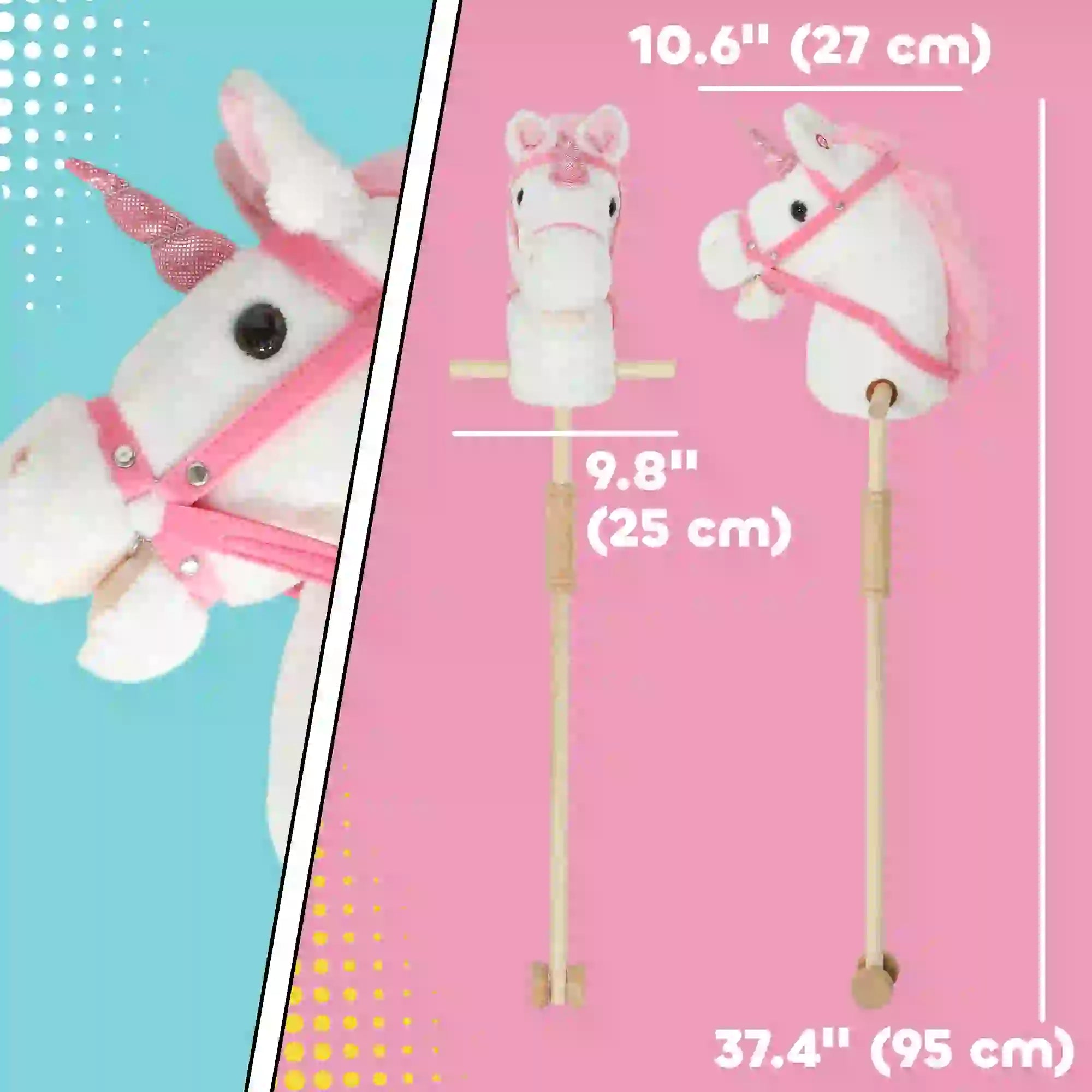 Unicorn Stick Horse, Plush with Wood Wheels, Neighing Sounds, White Rocking Horses at Gallery Canada