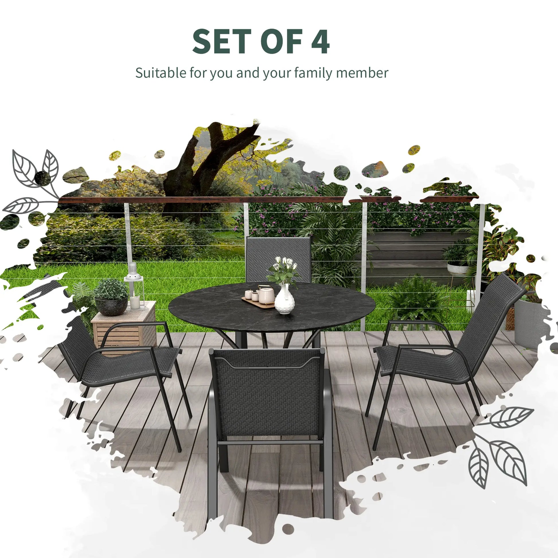 Stacking Rattan Outdoor Dining Chairs Set, 4-Piece, Grey Patio Furniture at Gallery Canada