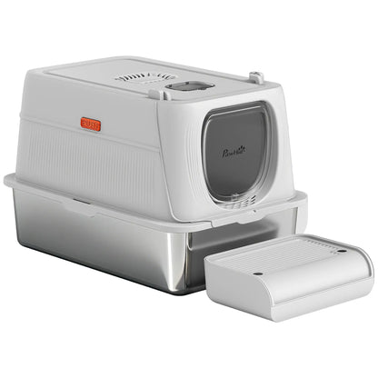XL Stainless Steel Cat Litter Box, Flip Cover, Pedal, Deodorizer Cat Litter Box Enclosures Light Grey at Gallery Canada