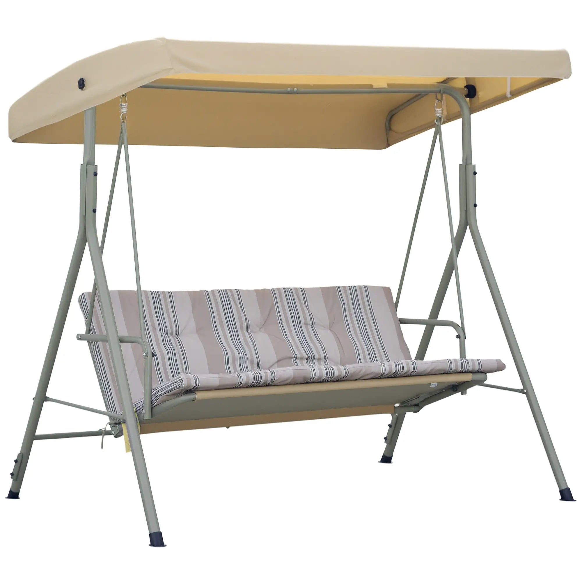 3-Seat Patio Swing Chair, Adjustable Canopy, Light Brown Patio Swings with Stand at Gallery Canada