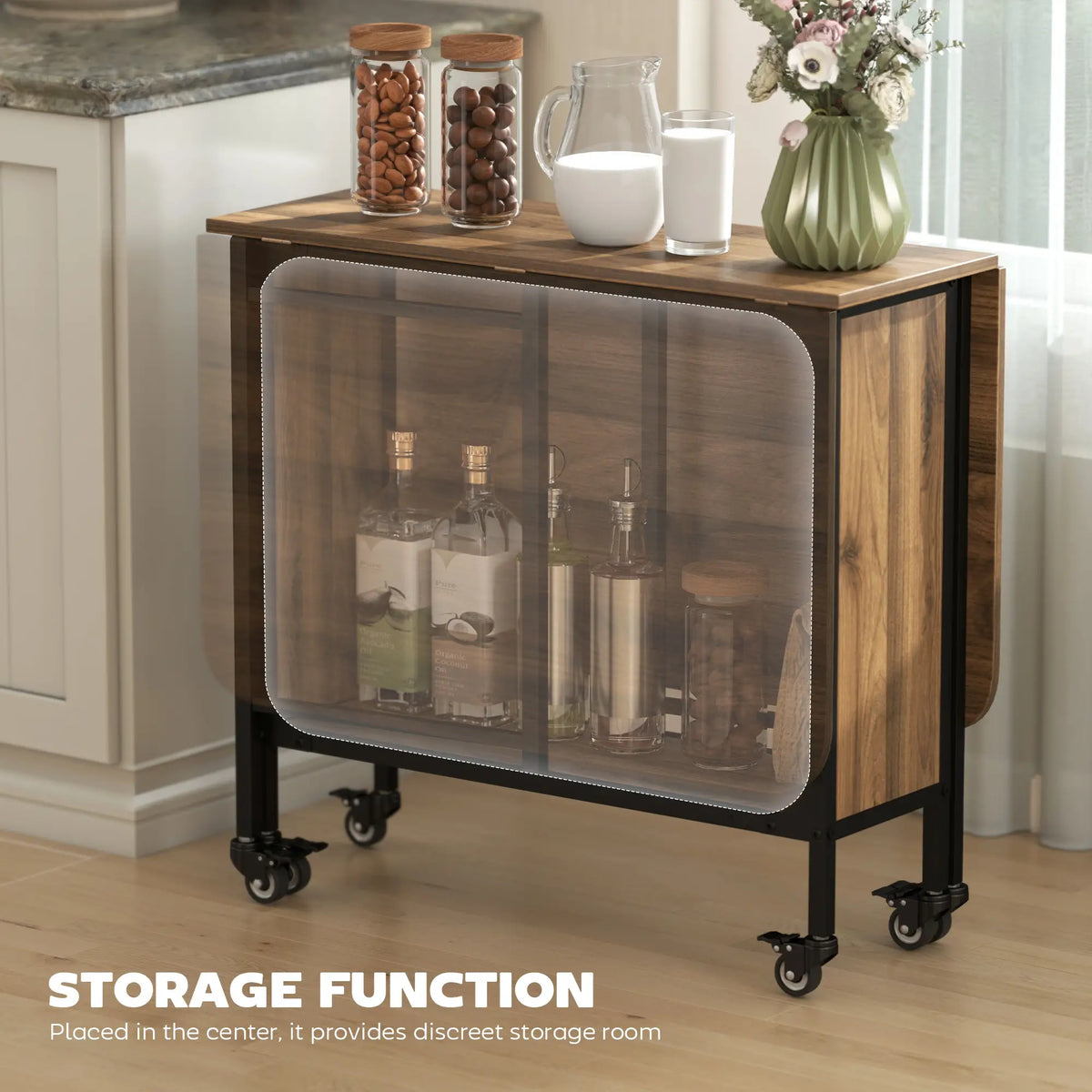 Folding Dining Table, Extendable Kitchen Table, 6 Wheels, Light Brown Bar Tables & Dining Tables at Gallery Canada