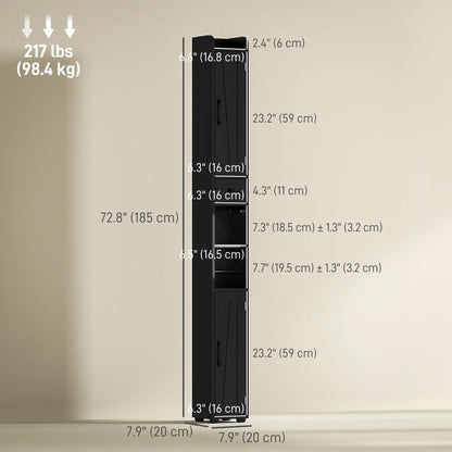 Armoire de salle de bain étroite, grand rangement avec portes de grange, grain de bois, noir