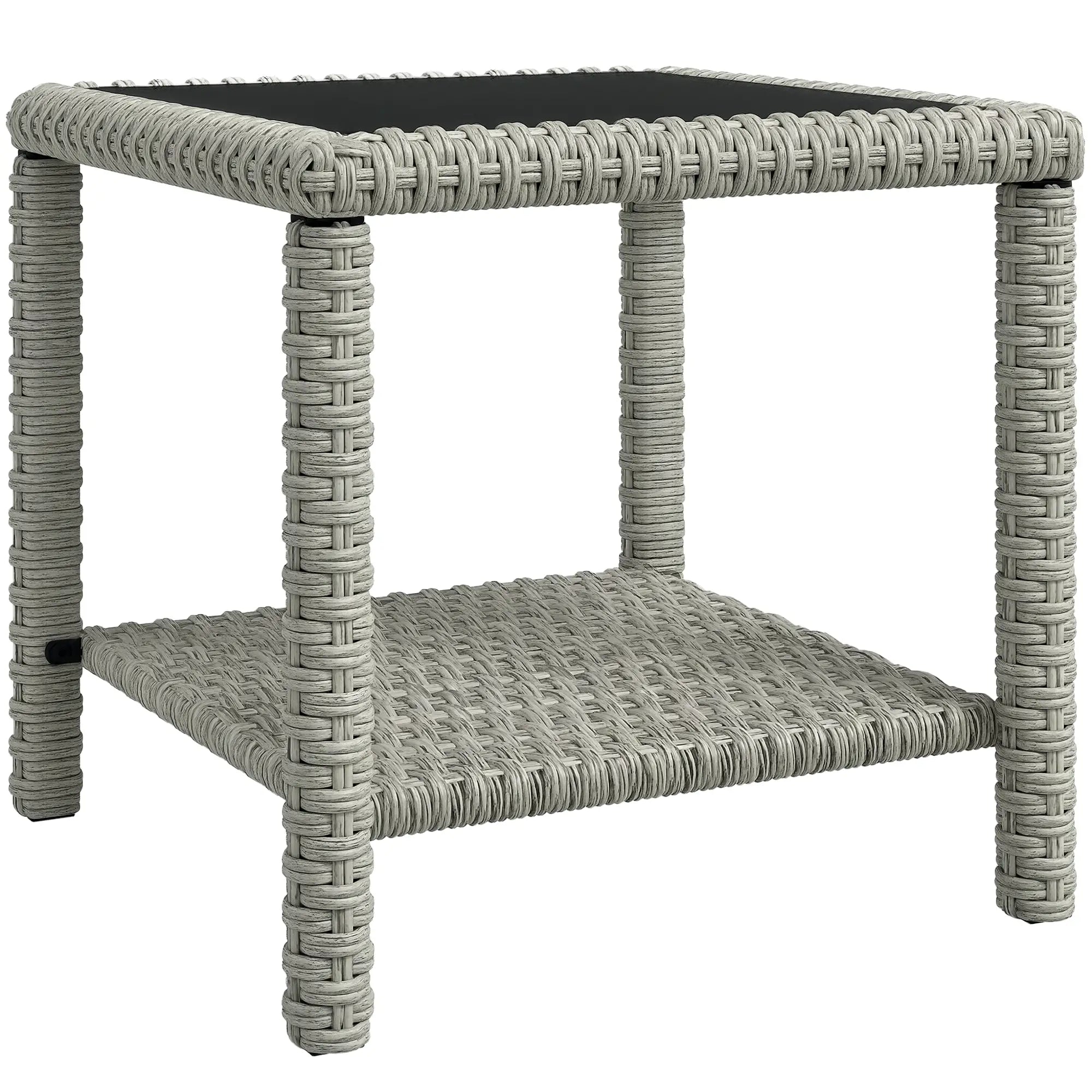 19 Outdoor Wicker Coffee Table, Glass Top, Storage Shelf, Dark Grey Patio Dinning Tables at Gallery Canada