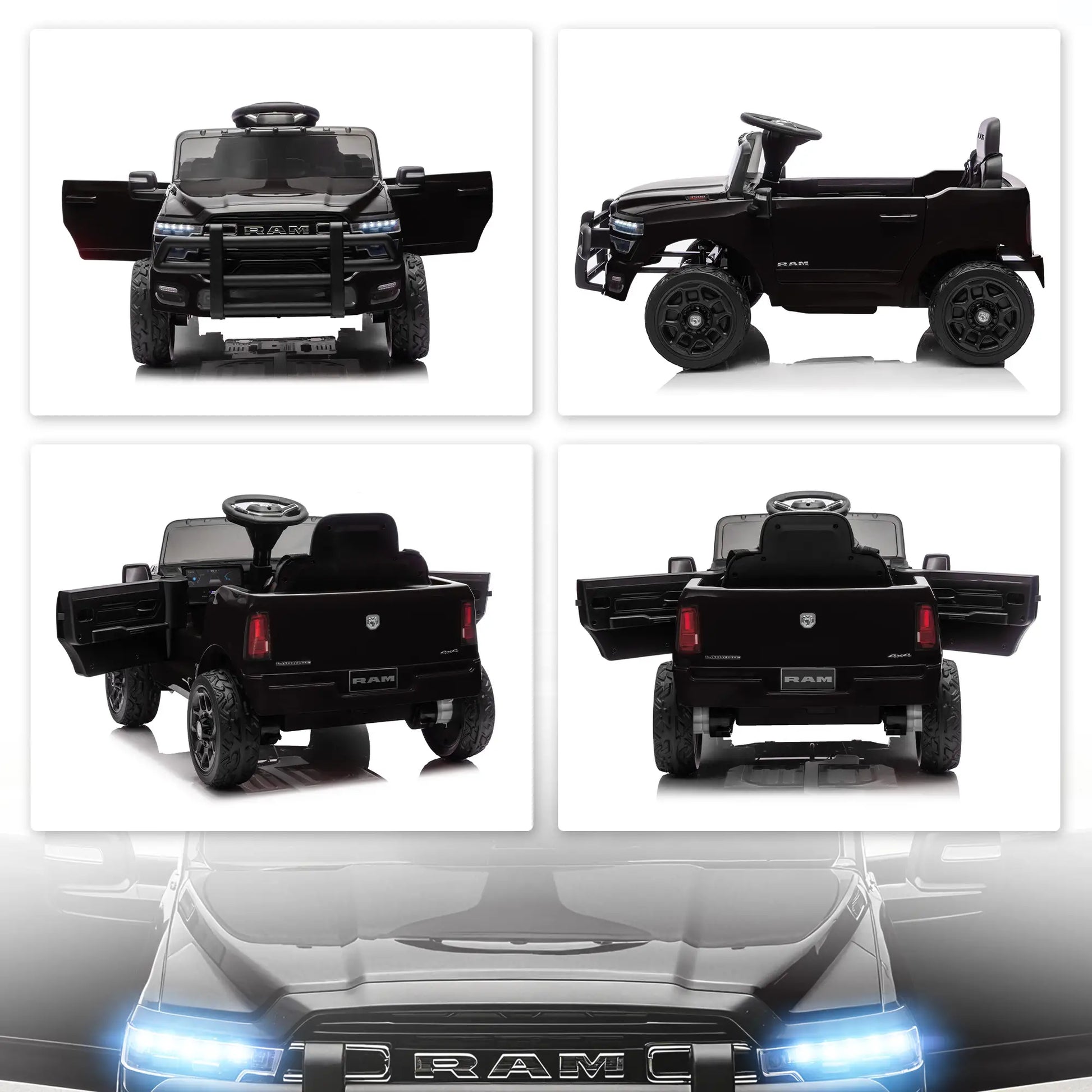 12V Ride On Car, Dodge RAM 3500, Remote Control, Suspension, Black Electric Toy Cars at Gallery Canada