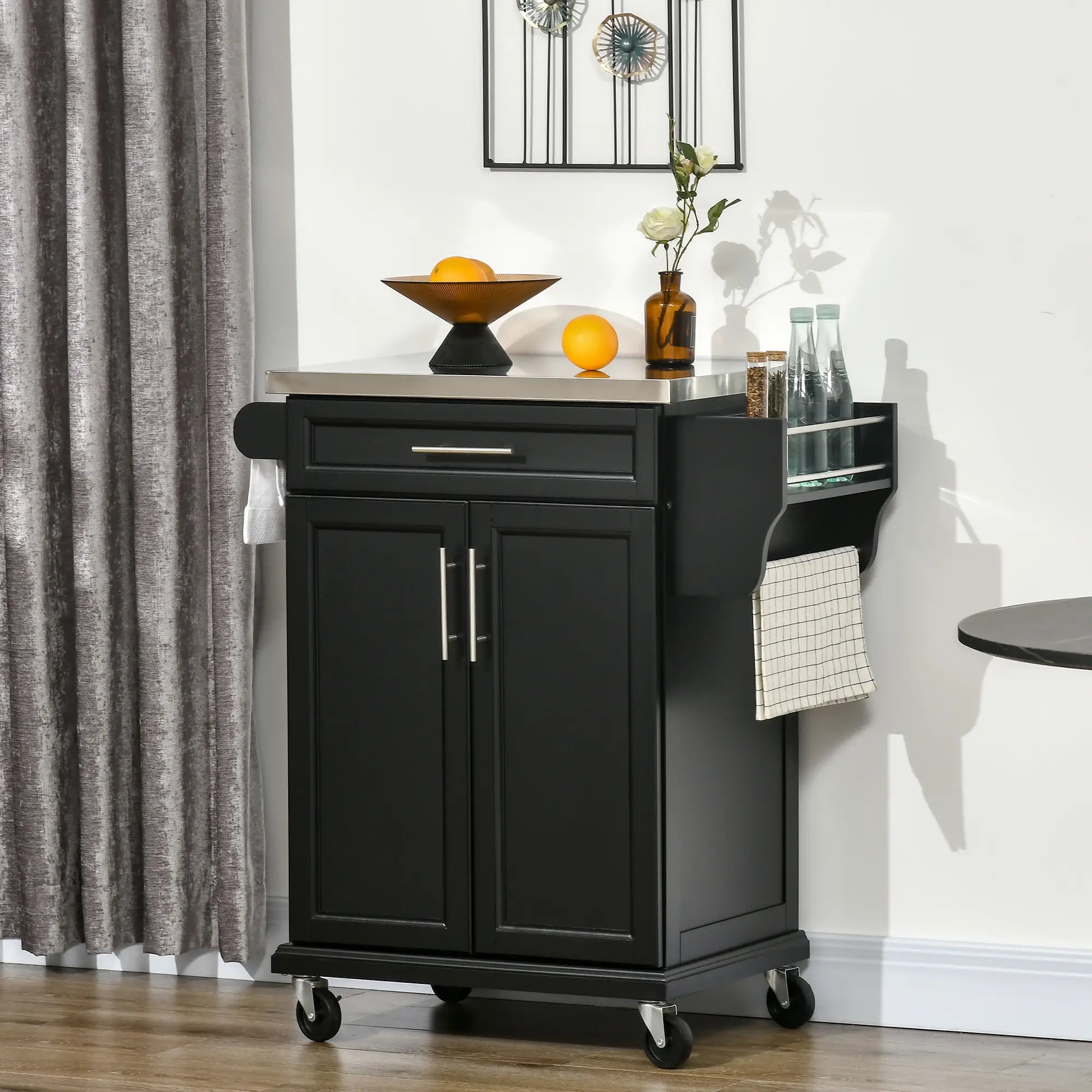 Kitchen Island with Stainless Steel Top, Rolling Cart, Storage Drawer, Black Kitchen Islands & Kitchen Carts at Gallery Canada