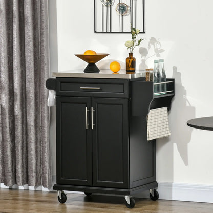 Kitchen Island with Stainless Steel Top, Rolling Cart, Storage Drawer, Black Kitchen Islands & Kitchen Carts at Gallery Canada