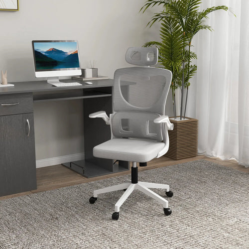 Ergonomic Office Chair, Auto-Adaptive Lumbar Support, Adjustable Headrest, Grey