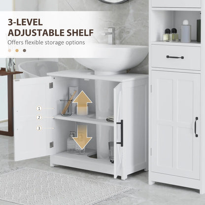 Farmhouse Pedestal Sink Cabinet, Bathroom Storage with 2 Barn Doors, Adjustable Shelf, White Bathroom Cabinets at Gallery Canada
