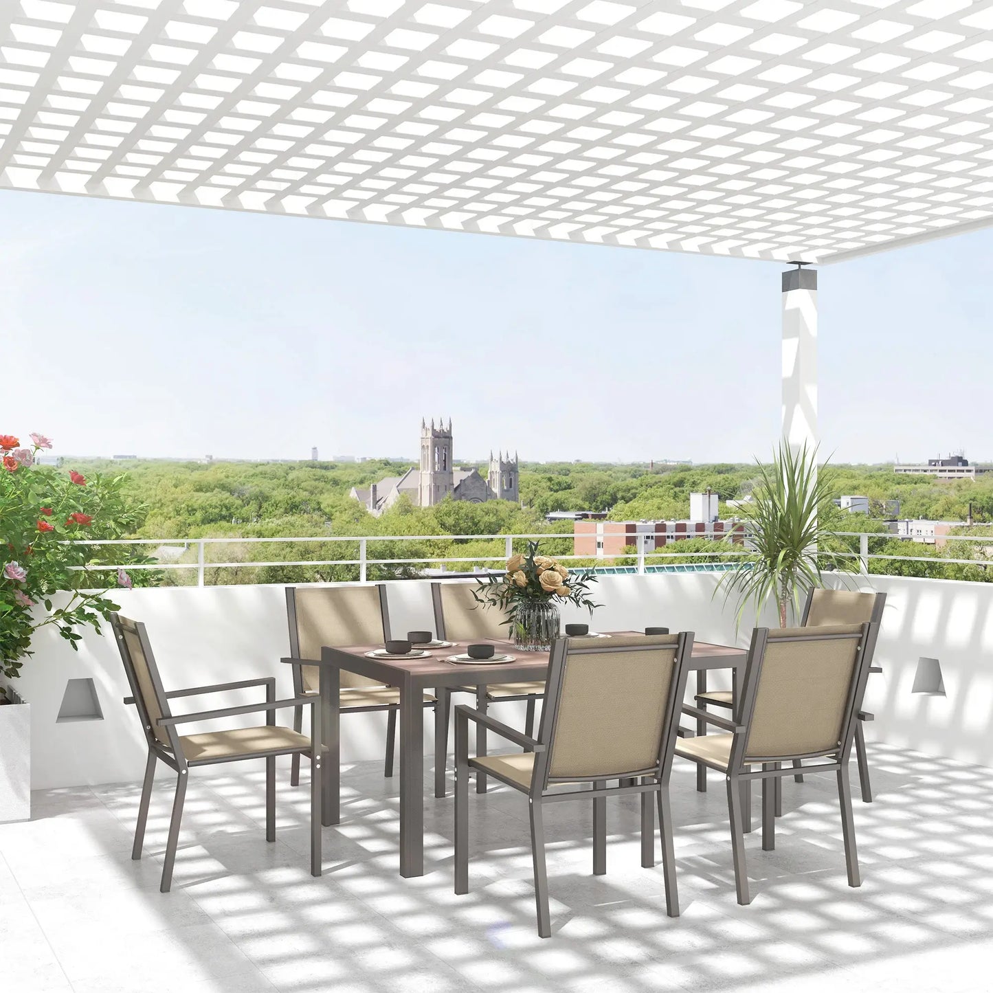 7-Piece Outdoor Dining Set With Rectangular Table & 6 Stackable Chairs Outdoor Dining Sets at Gallery Canada
