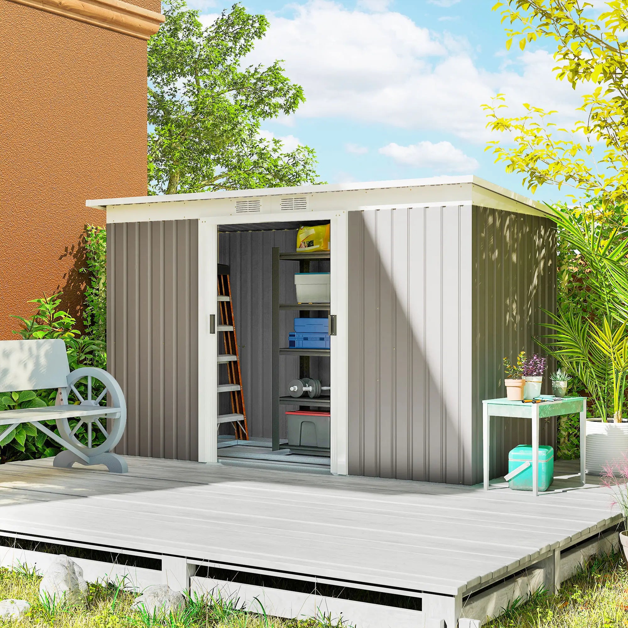9' x 4' Metal Storage Shed, Foundation Kit, Ventilation, Light Grey Sheds at Gallery Canada
