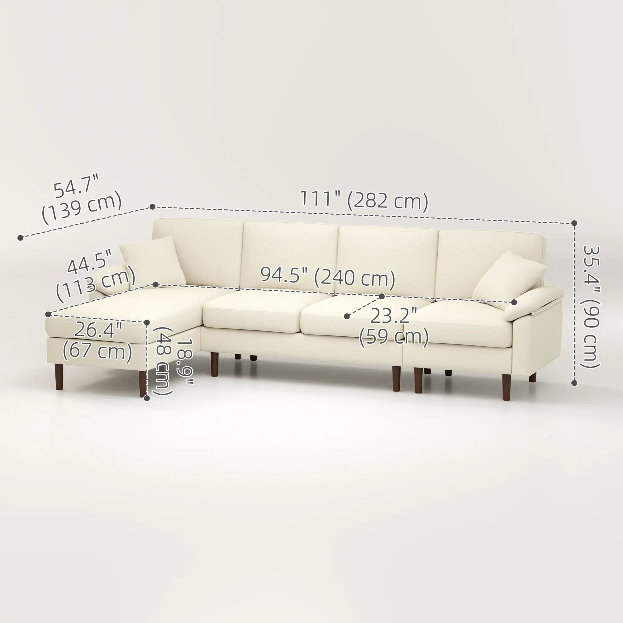 L-Shape Sectional Sofa, Changeable Chaise Lounge, Cream White 3-Seater Sofas at Gallery Canada