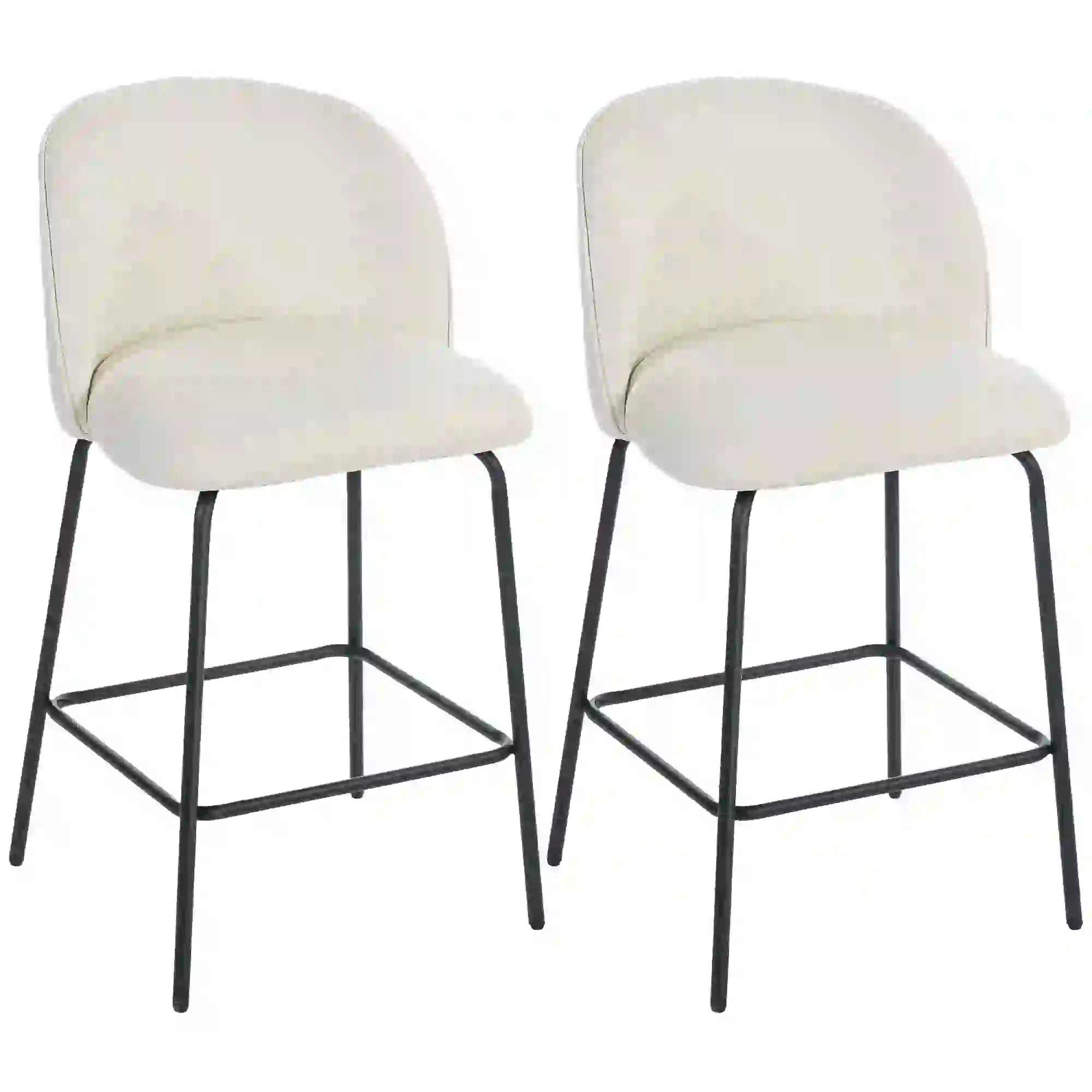 Set of 2 Counter Height Barstools, Upholstered Linen, Cream White Bar Stools Cream at Gallery Canada