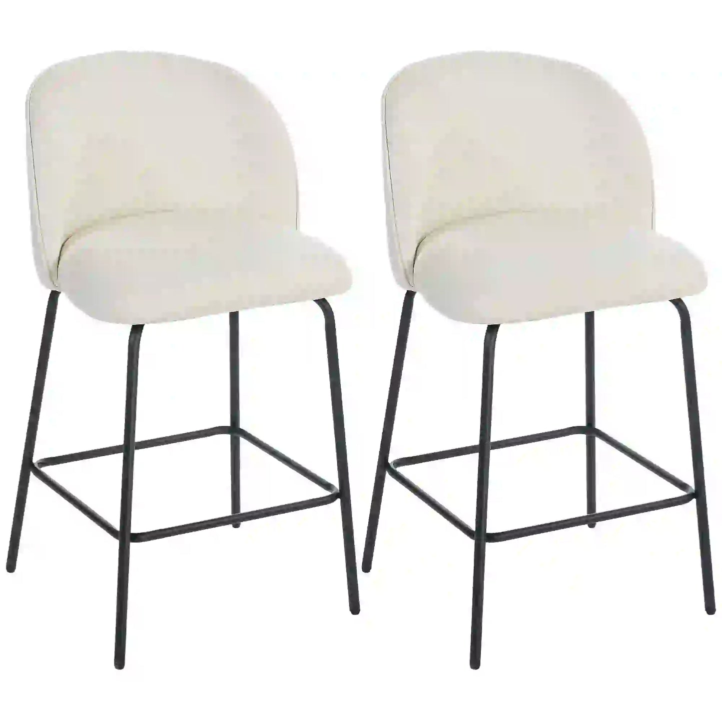 Set of 2 Counter Height Barstools, Upholstered Linen, Cream White Bar Stools Cream at Gallery Canada