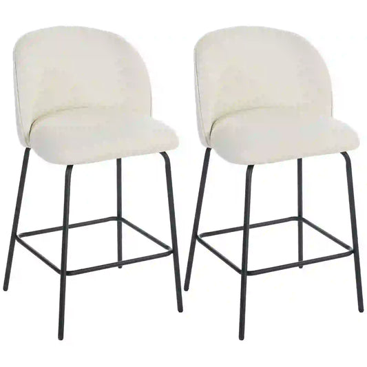 Set of 2 Counter Height Barstools, Upholstered Linen, Cream White Bar Stools Cream at Gallery Canada
