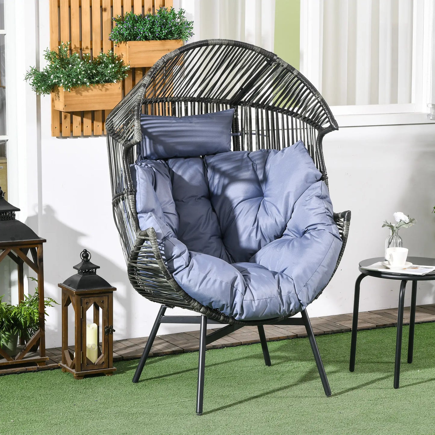 Oversized Wicker Egg Chair, 5.5" Cushions, Grey Patio Chairs at Gallery Canada