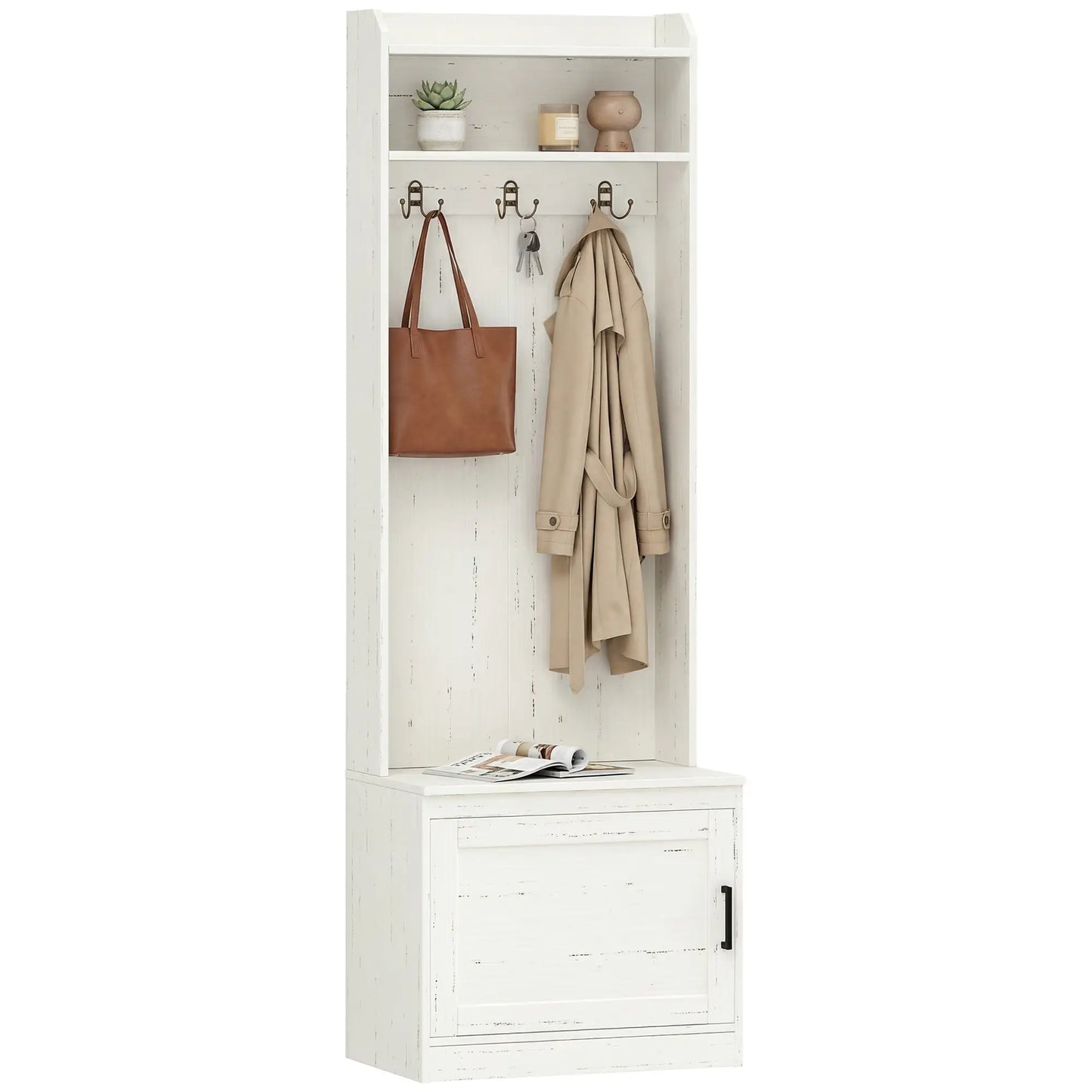Rustic Hall Tree, Shoe Storage Bench, Coat Rack, Shelves, White Clothing Storage at Gallery Canada