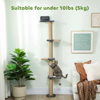 Cat Wall Shelves, 4 Platforms, Jute Scratching Post, Dark Grey Cat Climbing Wall at Gallery Canada