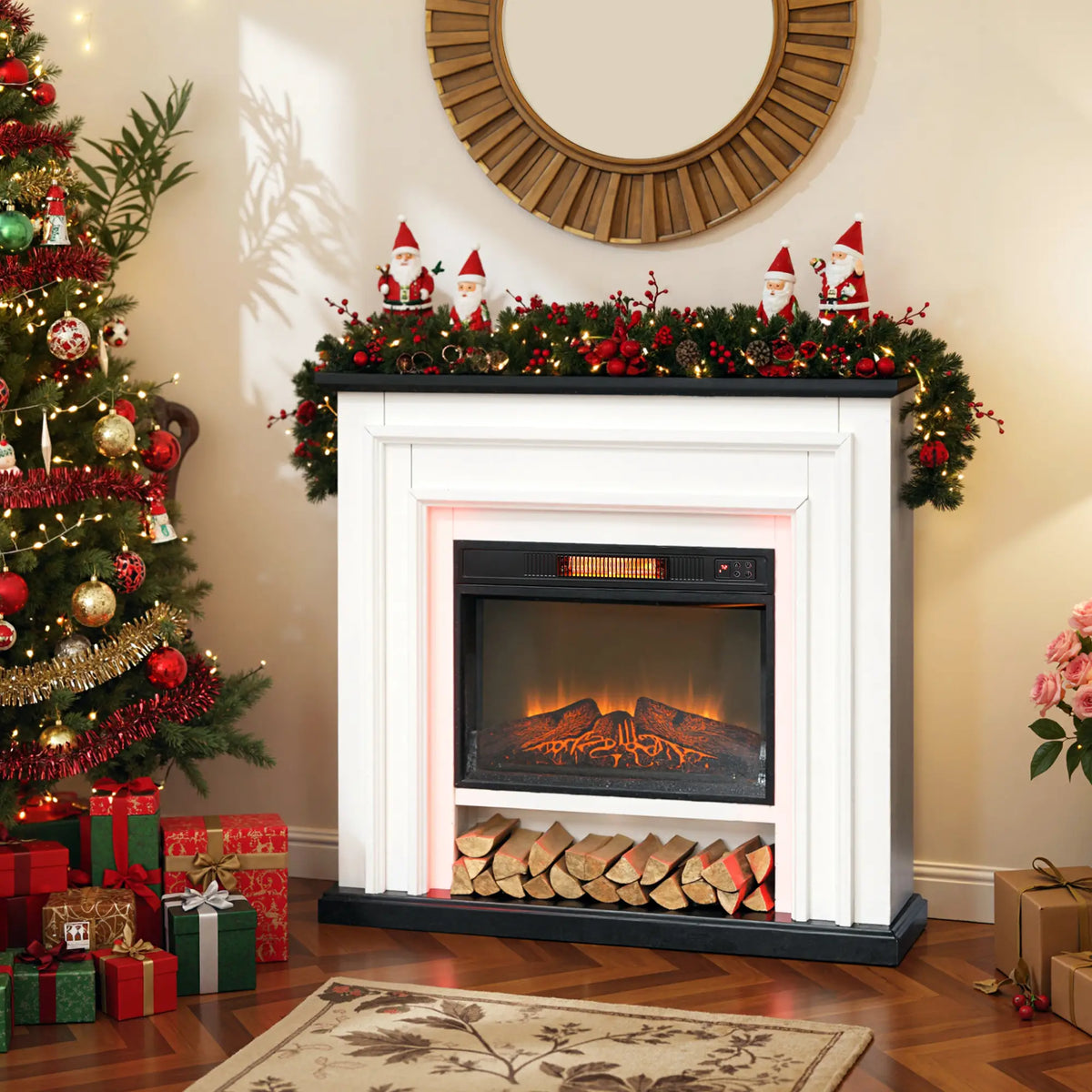 41 Inch Electric Fireplace, 1400W Heater, Adjustable 3D Flame, Black and White Electric Fireplaces at Gallery Canada