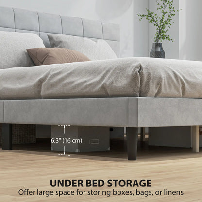 King Size Bed Frame, Upholstered Headboard, Wood Slats, 1100 lbs, Grey Bed Frames at Gallery Canada