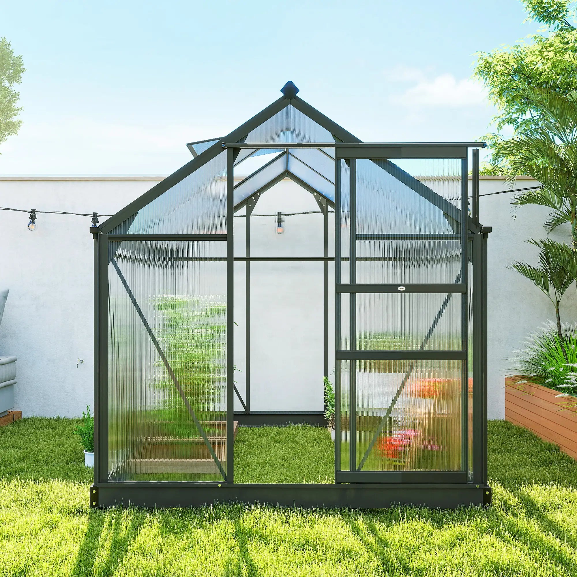Greenhouse Kit, PC Board with Sliding Door, 6.2' x 6.3' x 6.6', Grey Walk In Greenhouses at Gallery Canada