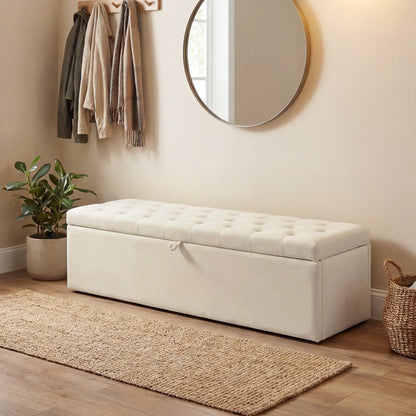 Upholstered Velvet Storage Ottoman Bench, Button Tufted, Beige Storage Ottomans & Benches at Gallery Canada