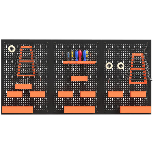 33 Piece Metal Pegboard Panels, Peg Board with 16 Hooks, Bins and Racks, Black and Orange Tool Organizers Black, Orange at Gallery Canada