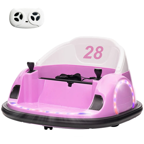 12V Bumper Car, 360 Remote Control, Lights Music Horn, 1.5-5 Years, Pink