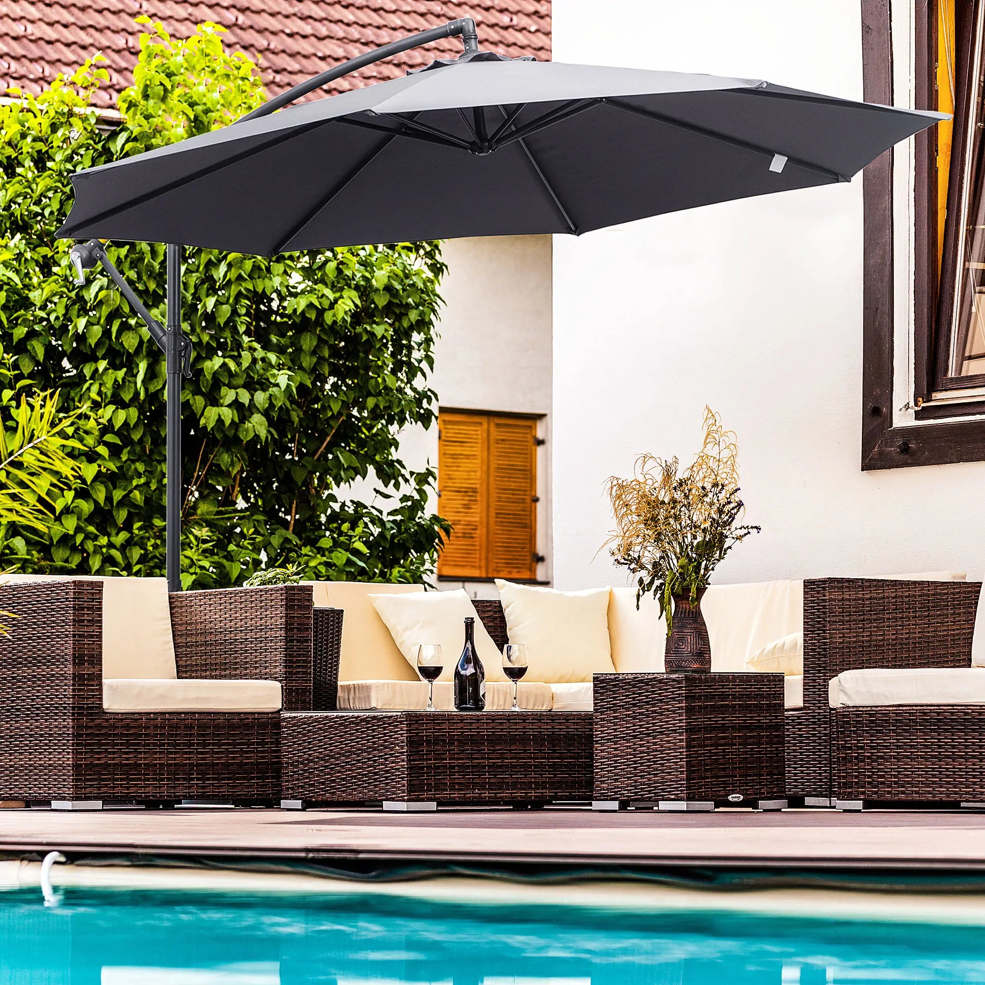 10ft Offset Patio Umbrella with Base, Crank, Grey Cantilever Umbrellas at Gallery Canada