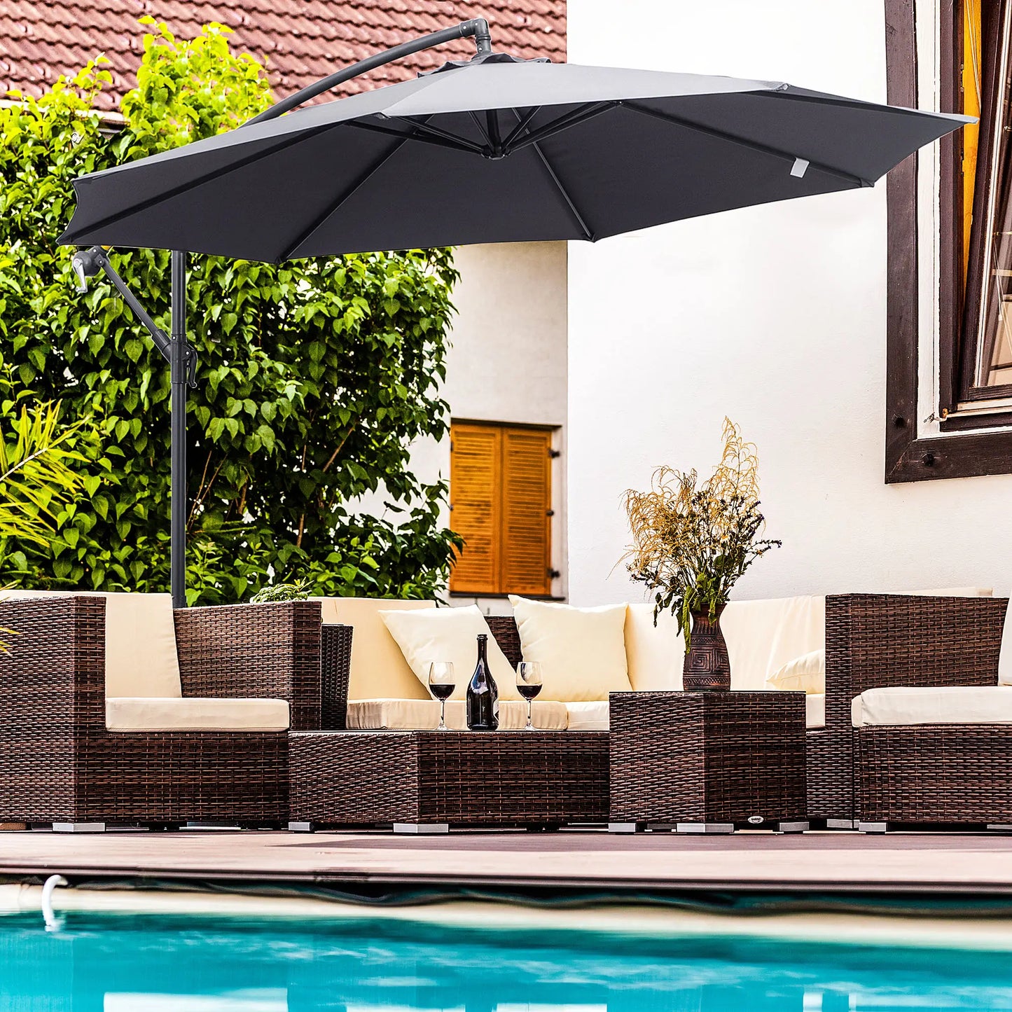 10ft Offset Patio Umbrella with Base, Crank, Grey Cantilever Umbrellas at Gallery Canada