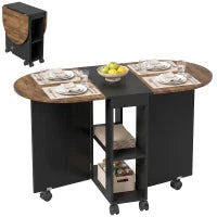 Folding Dining Table, Drop Leaf Design, 2 Shelves, 120cm, Rustic Brown, Brown