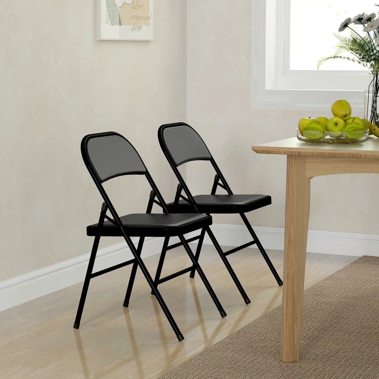 Set of 2 Metal Foldable Chairs, PU Leather Padded, Black Bar Stools at Gallery Canada