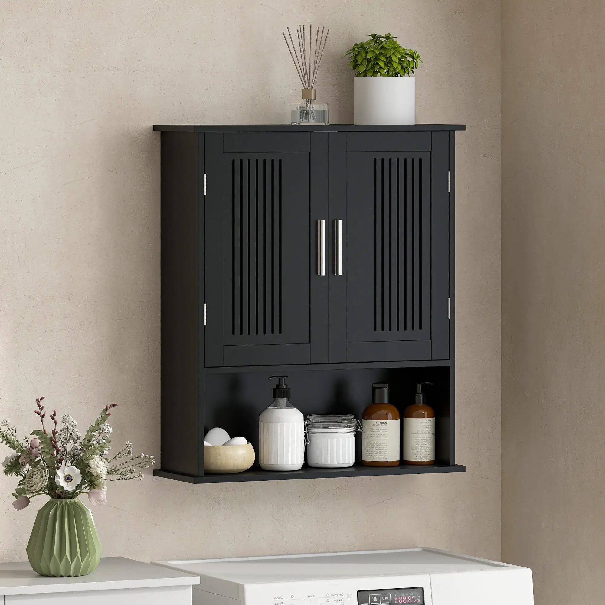 Wall Mount Bathroom Cabinet, 2 Door With Shelf, Black Mirror Medicine Cabinets at Gallery Canada