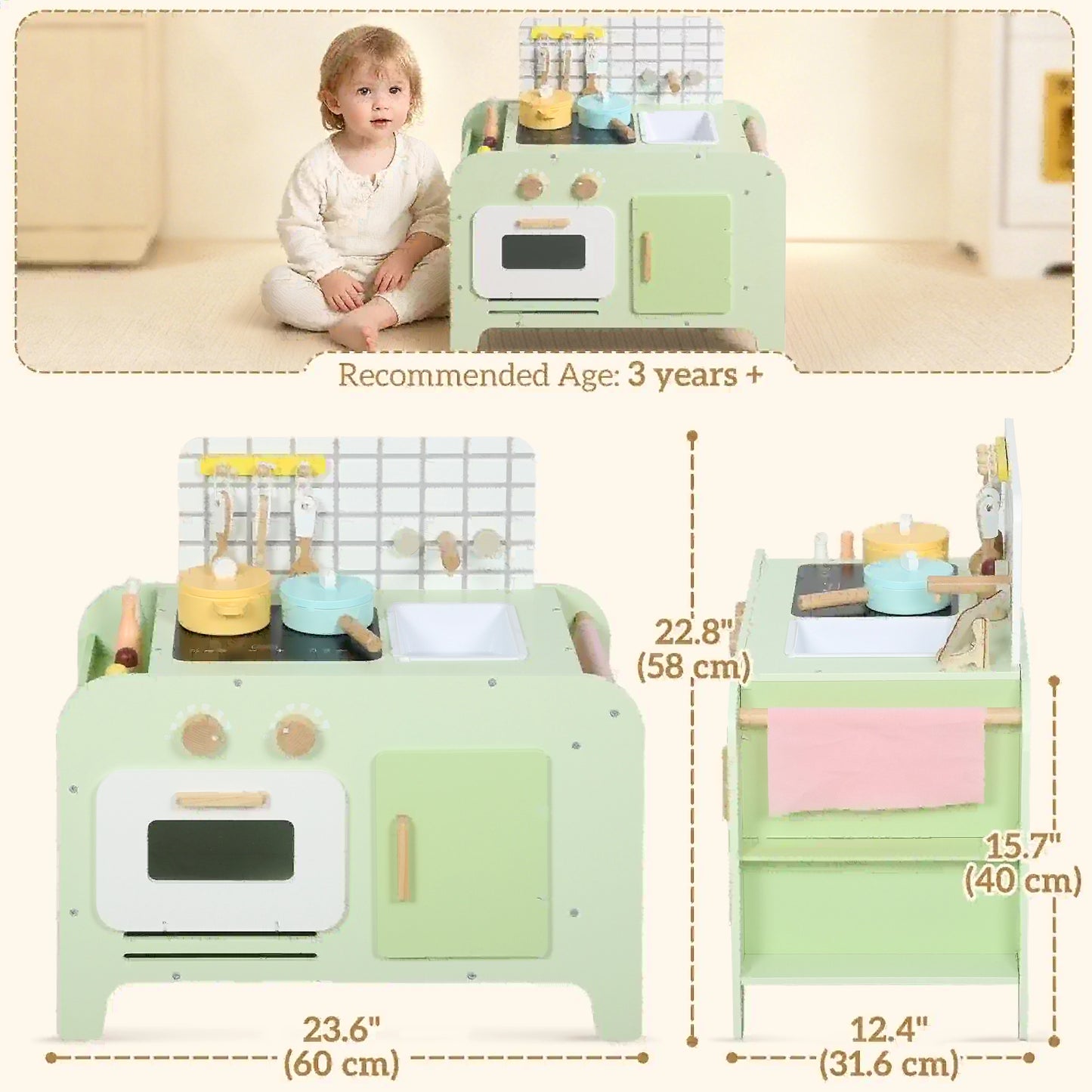 Kids Kitchen Playset, 15 Accessories, Microwave, Cabinets, Ages 3+, Green Play Kitchen at Gallery Canada