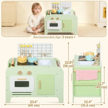 Kids Kitchen Playset, 15 Accessories, Microwave, Cabinets, Ages 3+, Green Play Kitchen at Gallery Canada
