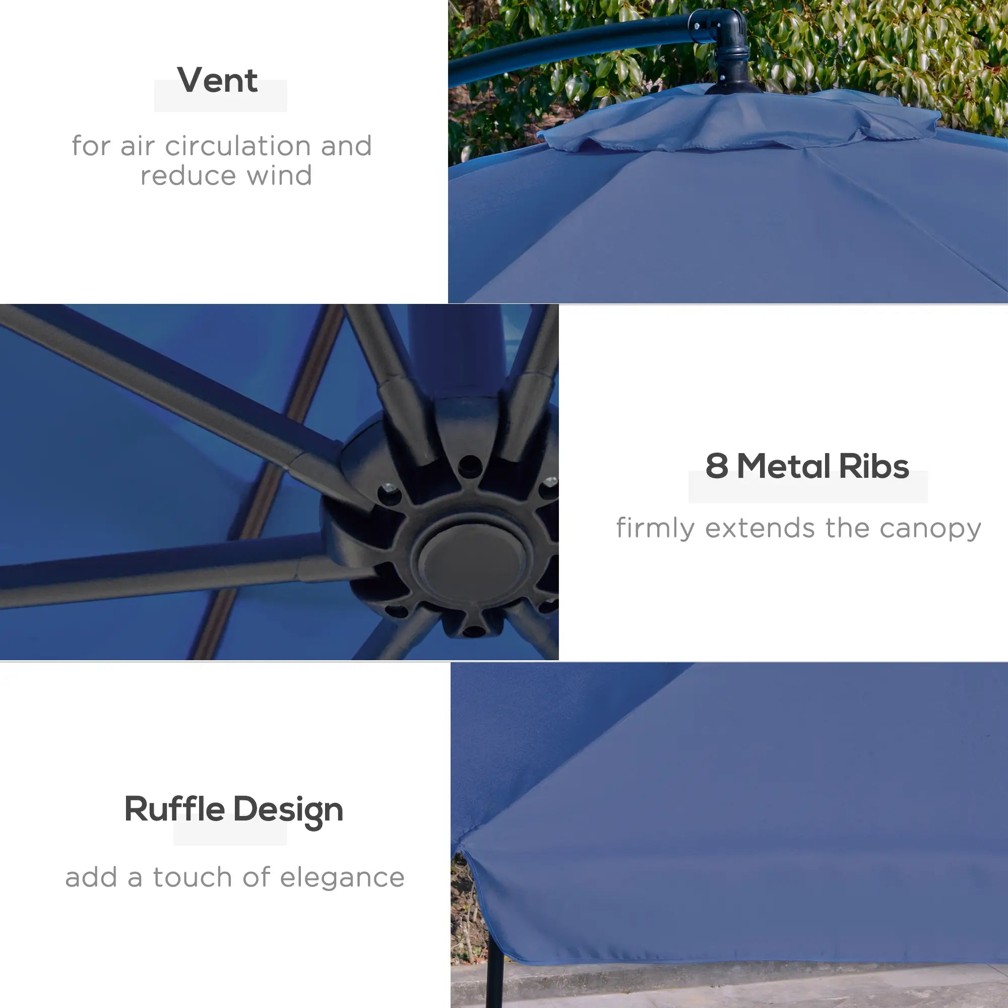 11FT Offset Hanging Patio Umbrella, Easy Tilt, Cross Base, 8 Ribs, Blue Cantilever Umbrellas at Gallery Canada