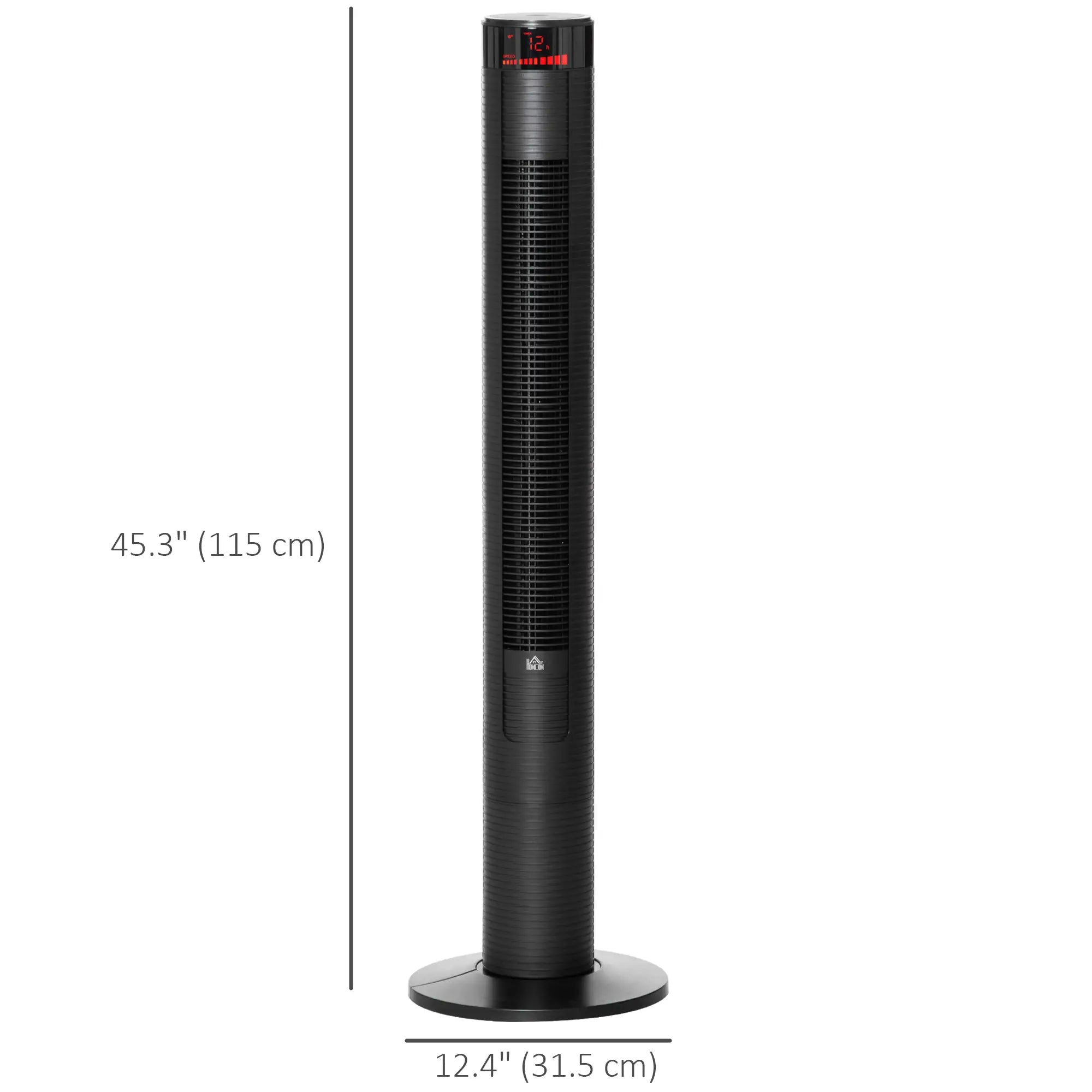 Freestanding Tower Fan, 3 Speed, 12h Timer, Oscillating, LED, Remote, Black Tower Fans at Gallery Canada