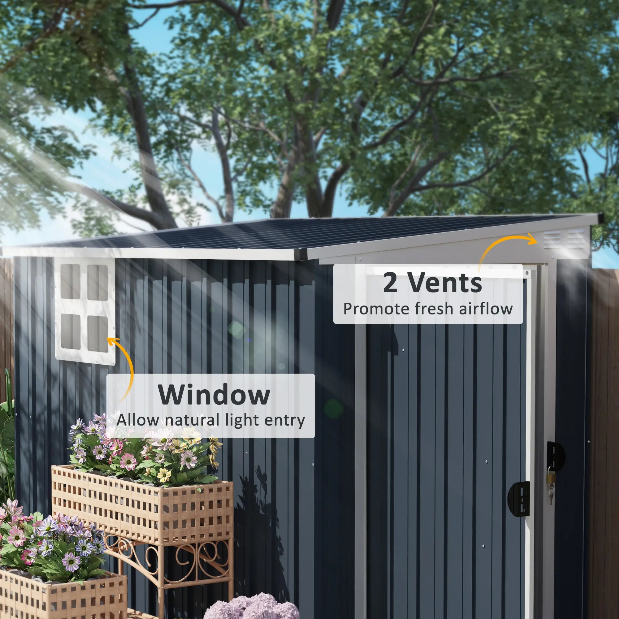 4' x 8' Metal Garden Shed, Outdoor Storage with Window, 2 Vents, Lockable Door Sheds at Gallery Canada