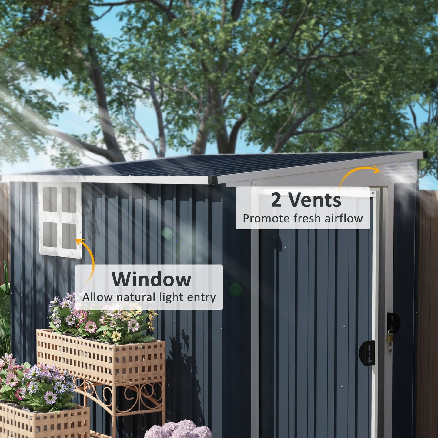 4' x 8' Metal Garden Shed, Outdoor Storage with Window, 2 Vents, Lockable Door Sheds at Gallery Canada