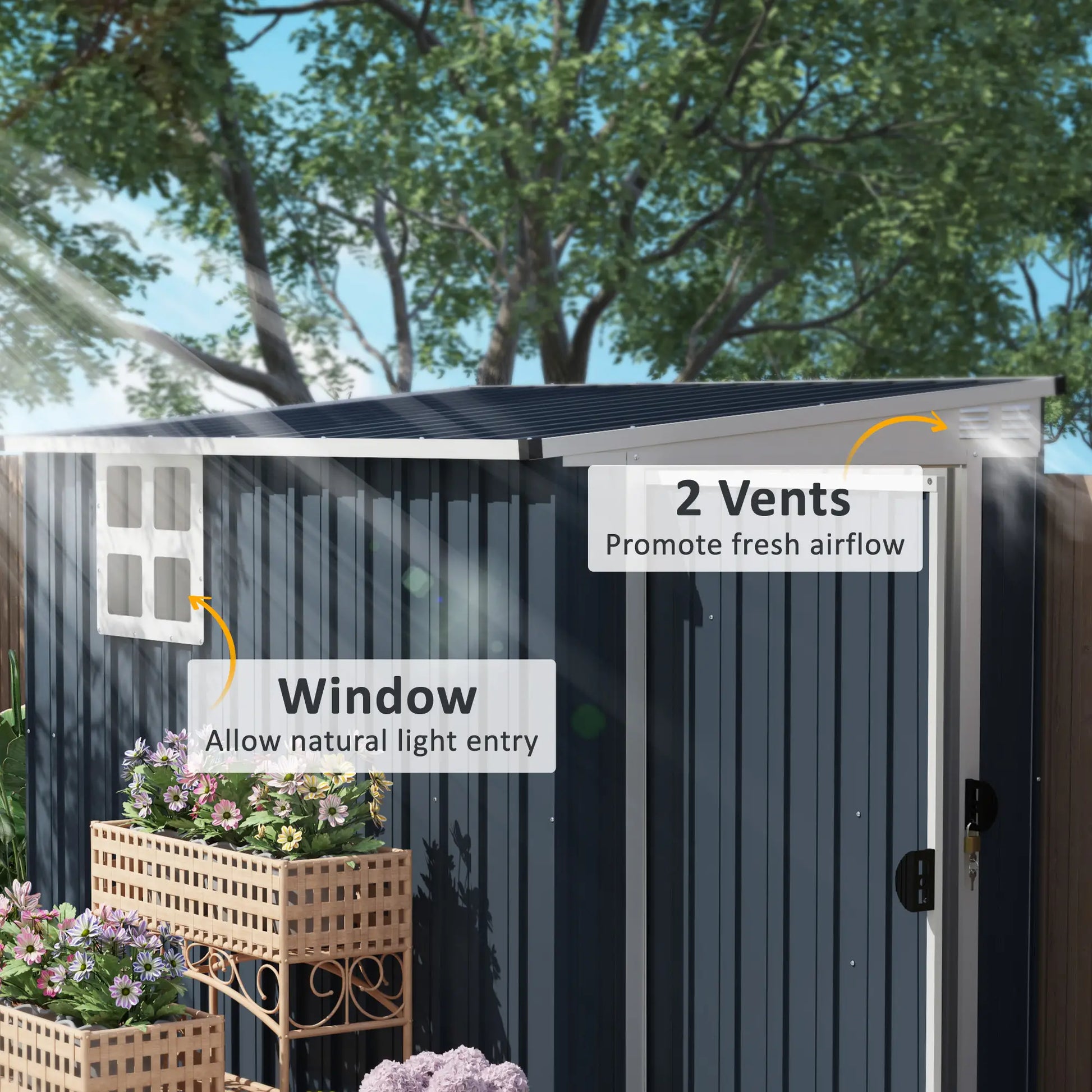 4' x 8' Metal Garden Shed, Outdoor Storage with Window, 2 Vents, Lockable Door Sheds at Gallery Canada